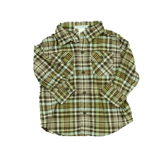 Pre-owned: Janie and Jack Boys Brown | Plaid Button Down Long Sleeve size: 12-18 Months (Excellent)