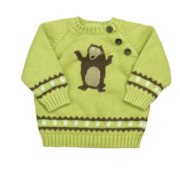 Pre-owned: Janie and Jack Boys Green Bear Sweater size: 6-12 Months (Good)
