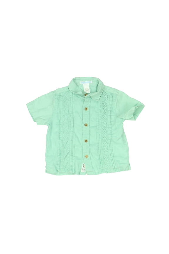 Pre-owned: Janie and Jack Boys Green Button Down Short Sleeve size: 12-18 Months (Excellent)