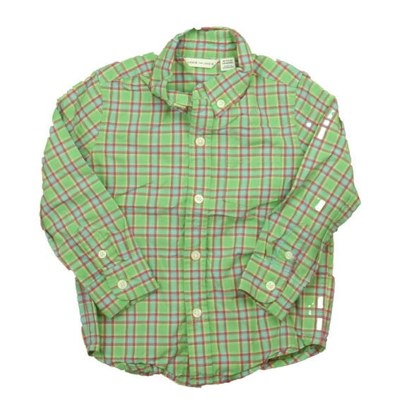 Pre-owned: Janie and Jack Boys Green | Pink Plaid Button Down Long Sleeve size: 18-24 Months (Excellent)