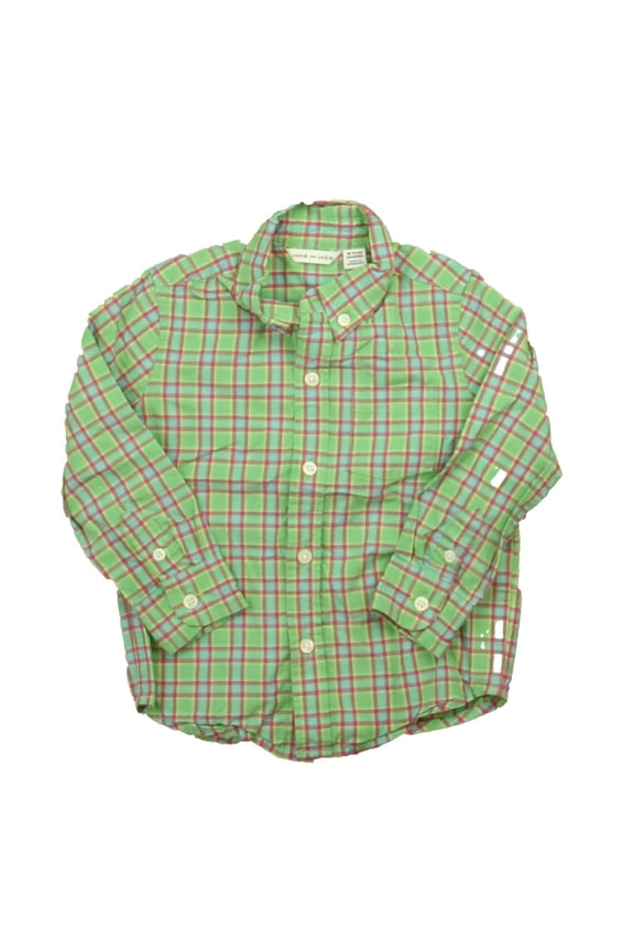 Pre-owned: Janie and Jack Boys Green | Pink Plaid Button Down Long Sleeve size: 18-24 Months (Excellent)