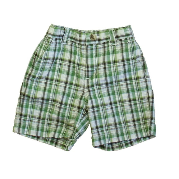 Pre-Owned Janie and Jack Boys Green Plaid Shorts size: 12-18 Months (Good)