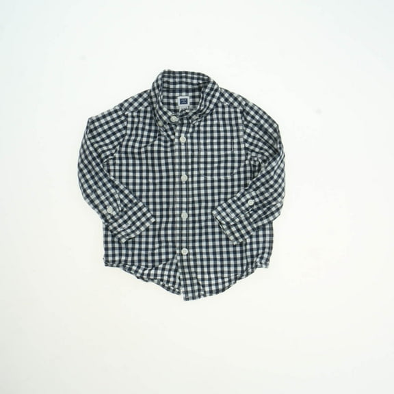 Pre-owned: Janie and Jack Boys Navy Check Button Down Long Sleeve size: 12-18 Months (Fair)