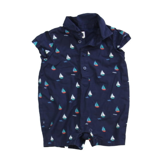 Pre-owned: Janie and Jack Boys Navy Sailboat Romper size: 0-3 Months (Excellent)