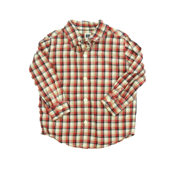 Pre-owned: Janie and Jack Boys Red | Blue Plaid Button Down Long Sleeve size: 12-18 Months (Excellent)