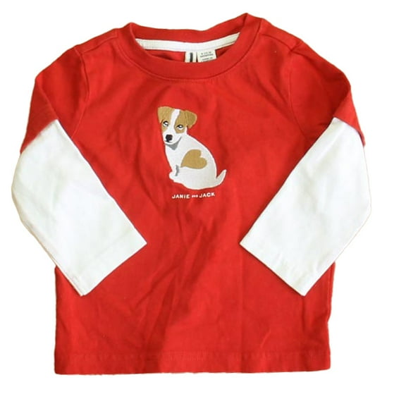 Pre-Owned Janie and Jack Boys Red Dog Long Sleeve T-Shirt size: 6-12 Months (Good)