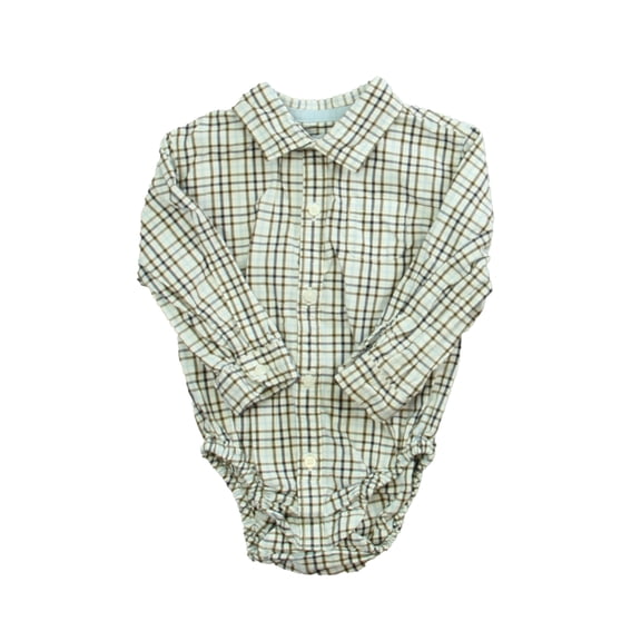 Pre-owned: Janie and Jack Boys White | Blue | Brown Plaid Button Down Long Sleeve size: 12-18 Months (Good)
