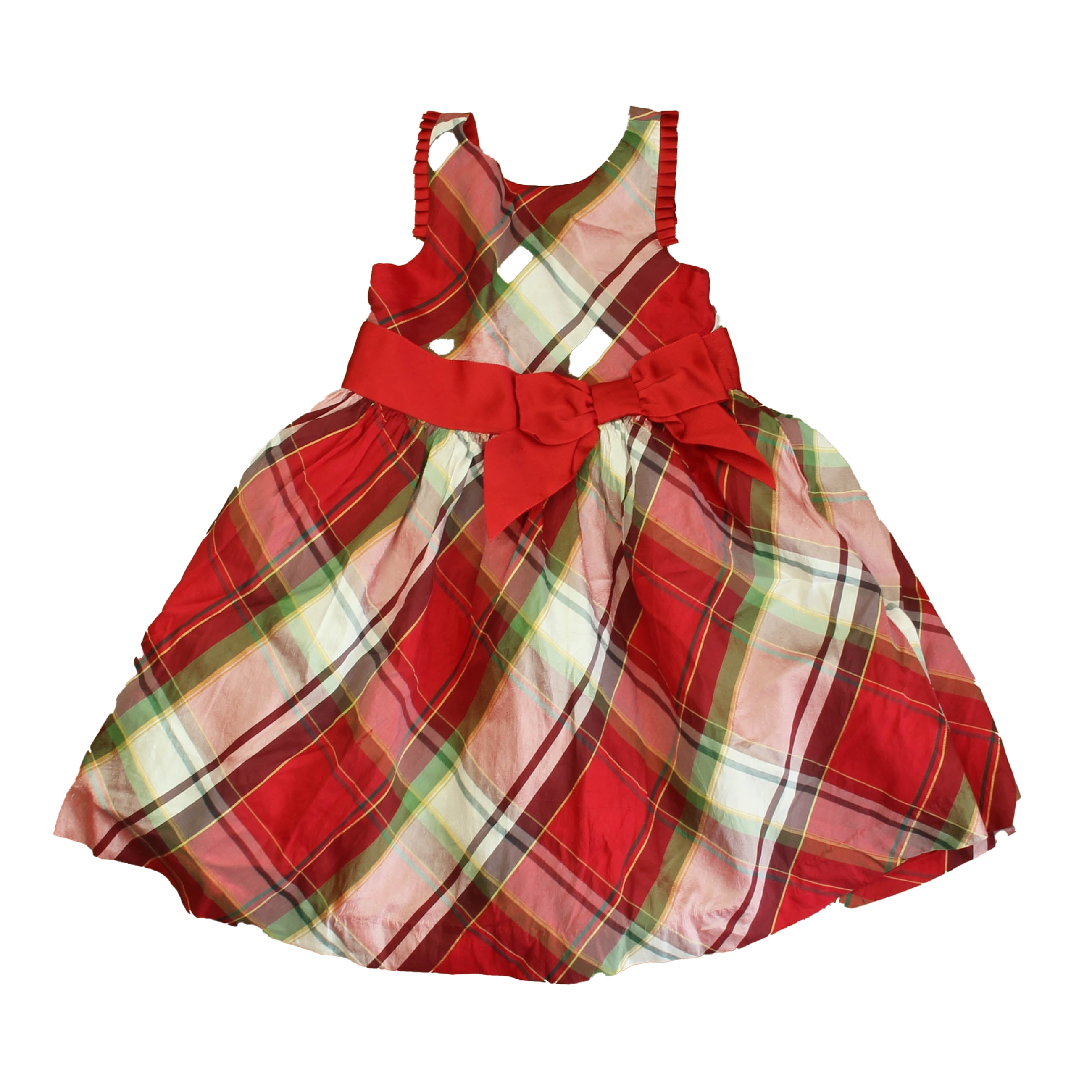 Pre owned Janie and Jack Girls Red Green Plaid Special Occasion Dress size 4T Good