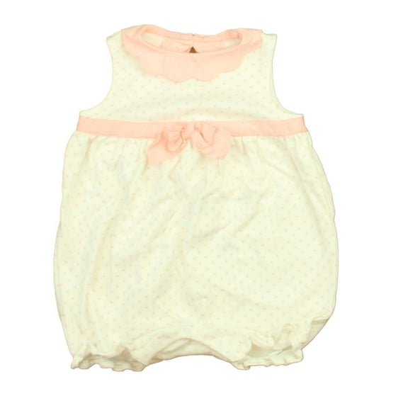 Pre-owned: Janie and Jack Girls White | Pink Polka Dots Romper size: 6-12 Months (Excellent)