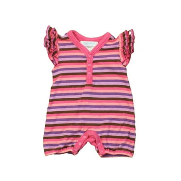 Pre-Owned Jaxxwear Girls Pink | Purple | Brown | Stripes Romper size: 0-3 Months (Fair)