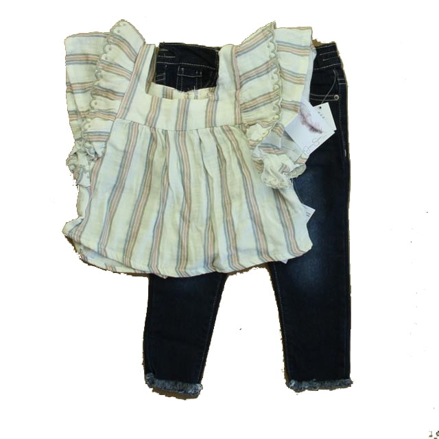 Jessica Simpson Brandclub Pre Owned Jessica Simpson Girls Ivory Blue Apparel Sets size 24 Months New with Tags
