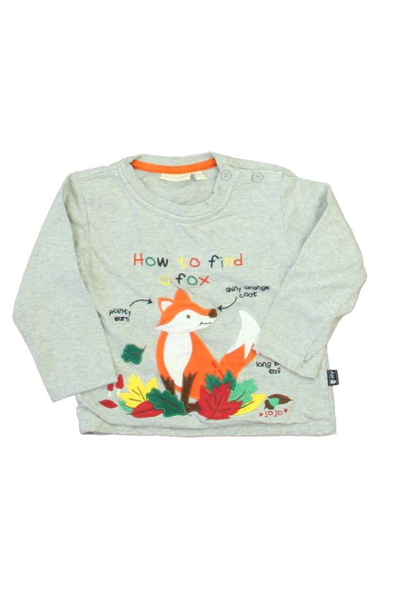 Pre-owned: JoJo Maman Bebe Boys Gray Fox Long Sleeve T-Shirt size: 18-24 Months (Excellent)