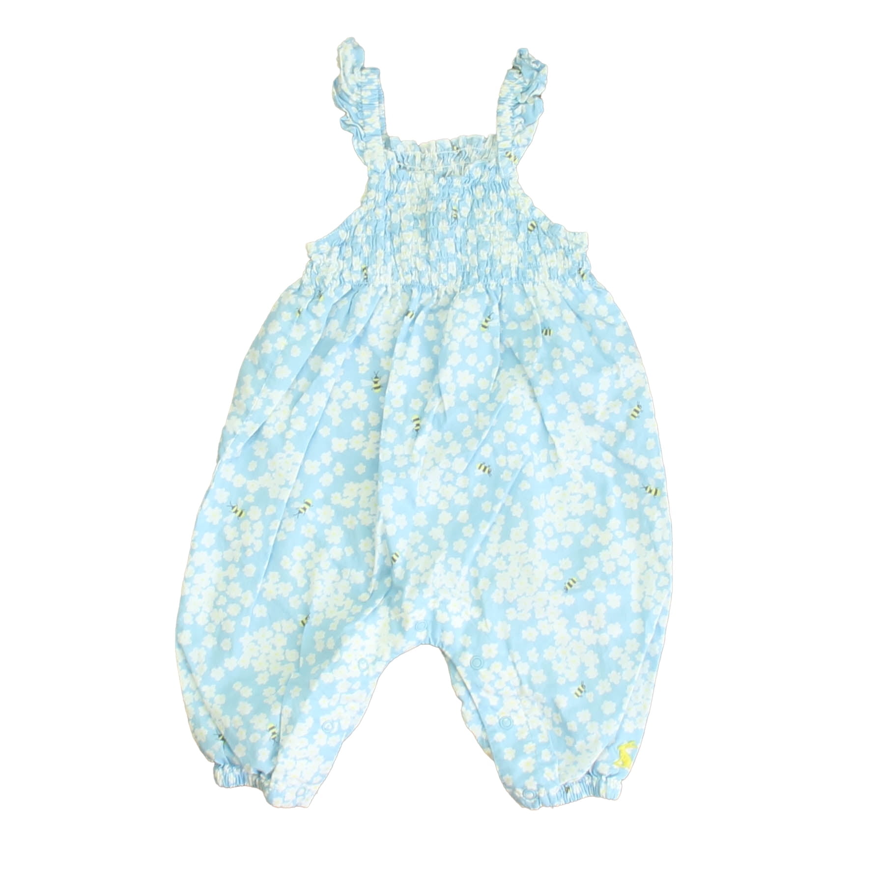 Pre-Owned Joules Girls Blue White Bees Romper size: 0-3 Months