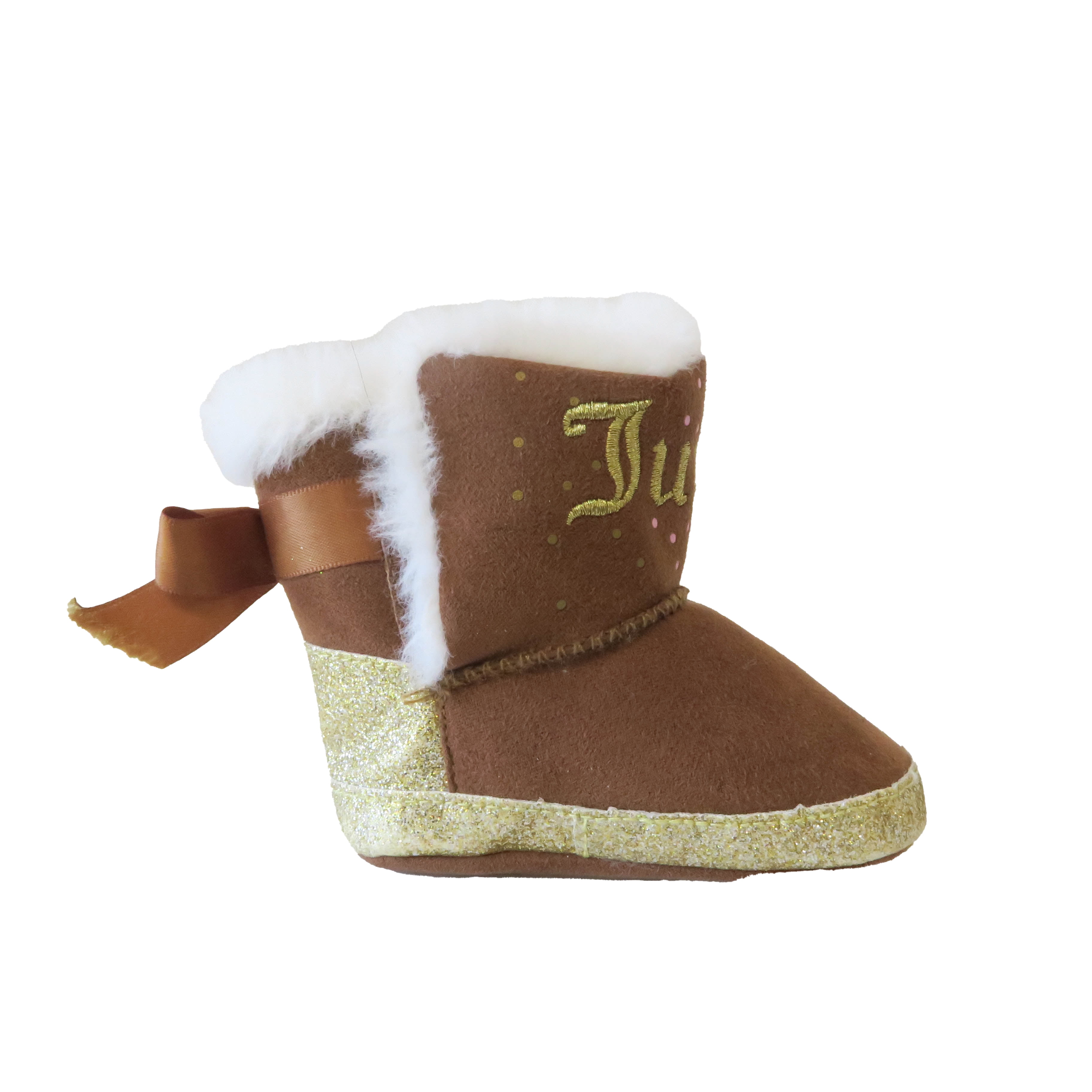 Pre Owned Juicy Couture Girls Brown Gold Boots size 2 Infant New with Tags
