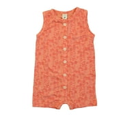 Pre-owned Kate Quinn Organics Girls Coral Floral Romper size: 12-18 Months