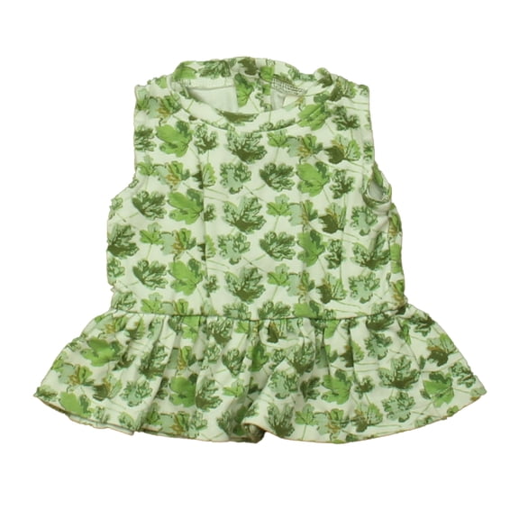 Pre-Owned Kate Quinn Organics Girls Ivory | Green Leaves Short Sleeve Shirt size: 3-6 Months (Good)