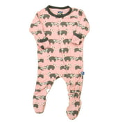 Pre-owned Kickee Pants Girls Pink | Gray Elephants 1-piece footed Pajamas size: 0-3 Months