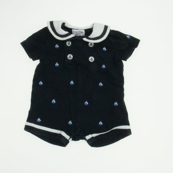 Pre-owned: Kitestrings Boys Navy | White Romper size: 3-6 Months (Good)