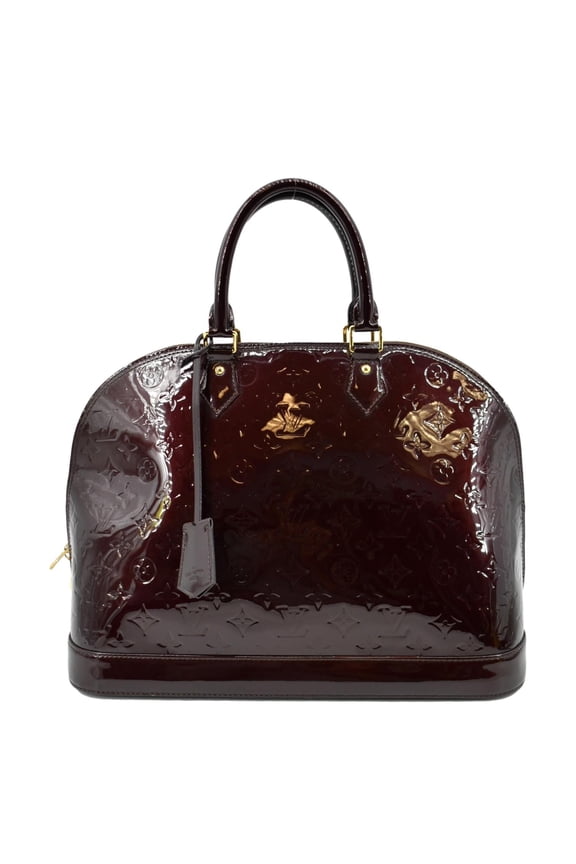 Pre-Owned LOUIS VUITTON Alma GM Monogram Vernis Leather Satchel Bag Amarante