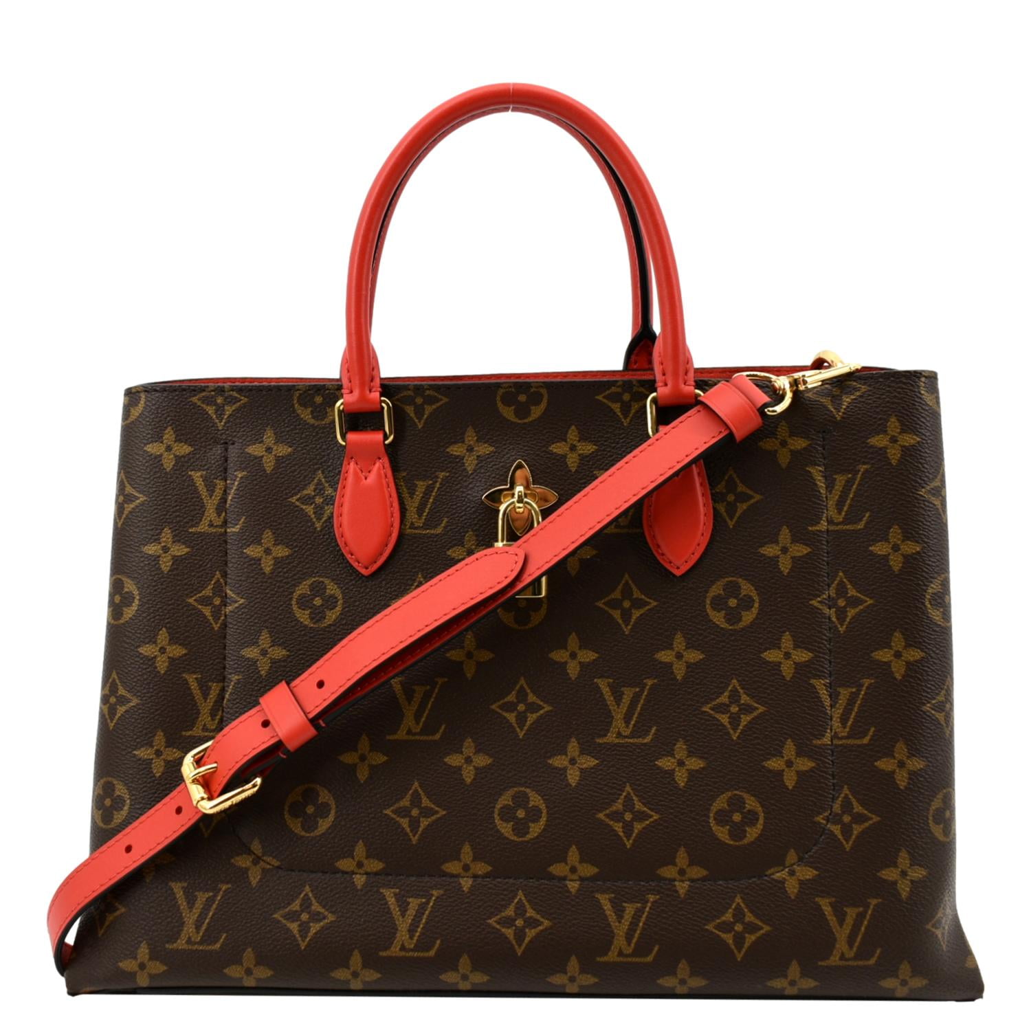 Canvas Red Lv Tote Bag Pre-Owned LOUIS VUITTON Flower Monogram