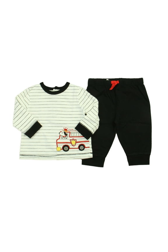 Pre-Owned Little Me Boys Black | White | Firetruck Apparel Sets size: 6 Months (Excellent)
