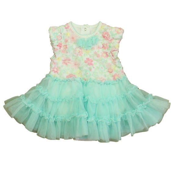 Pre-Owned Little Me Girls Aqua | Pink Floral Dress size: 6 Months (Excellent)