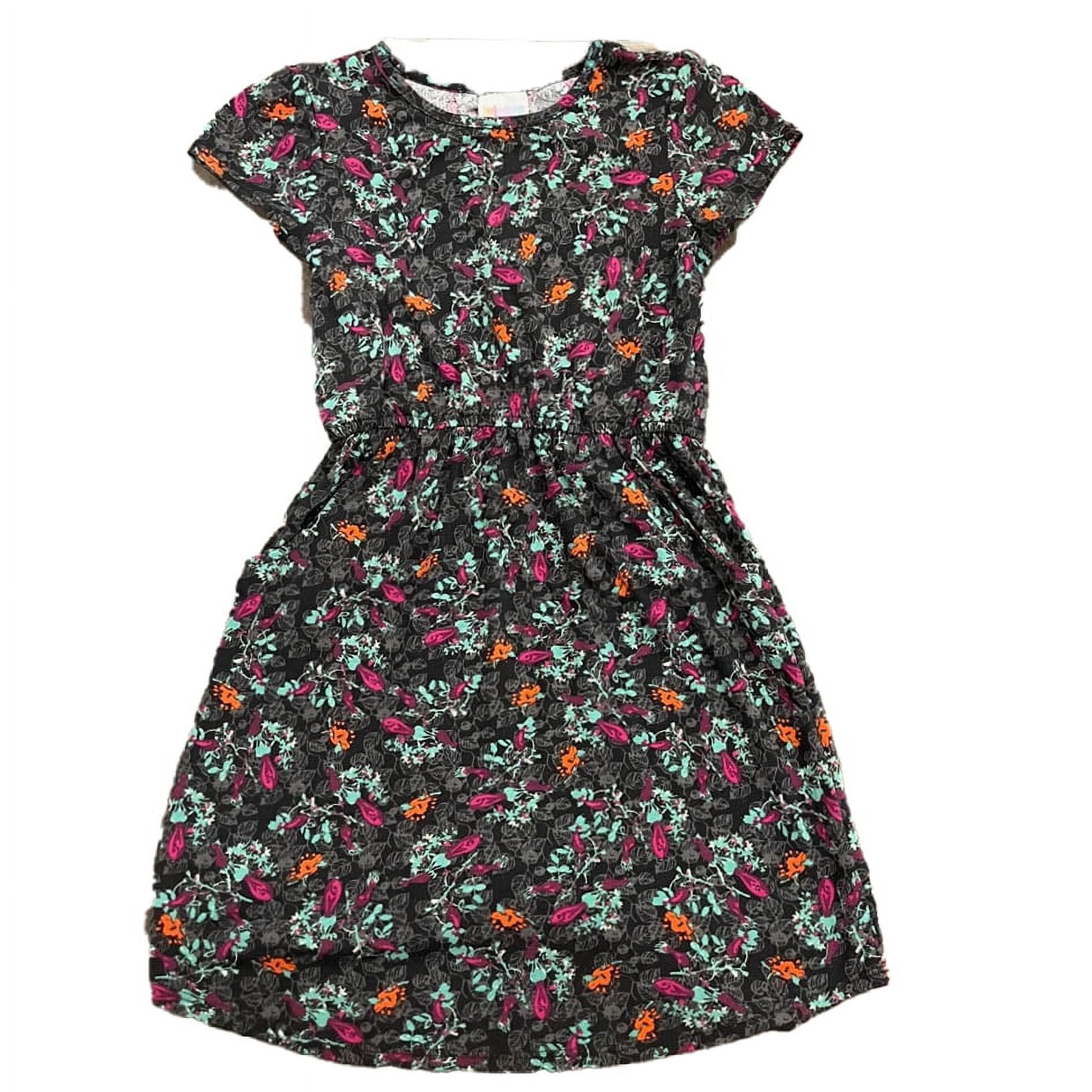 Pre Owned Lularoe Girls Black Purple Green Dress size 12 Years Good