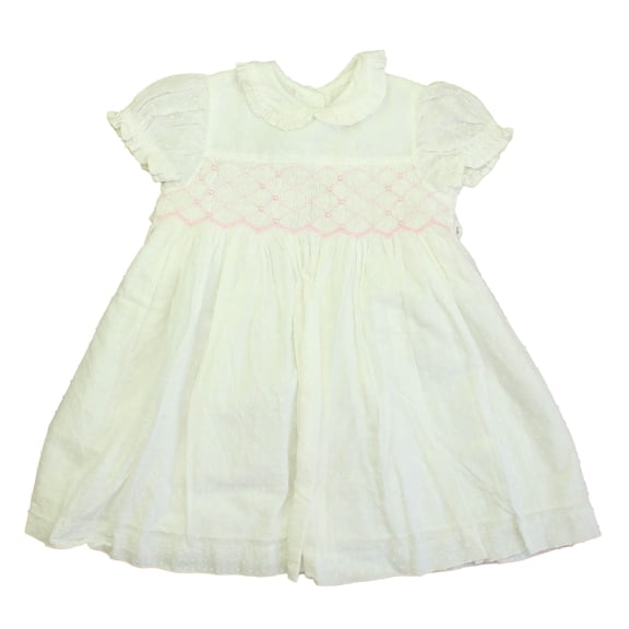 Pre-Owned Mariella Ferrari Girls White | Pink Smocked Dress size: 12 Months (Good)