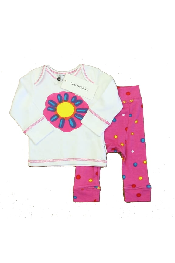 Pre-Owned Marimekko Girls White | Pink Floral Apparel Sets size: 3 Months (New with Tags)