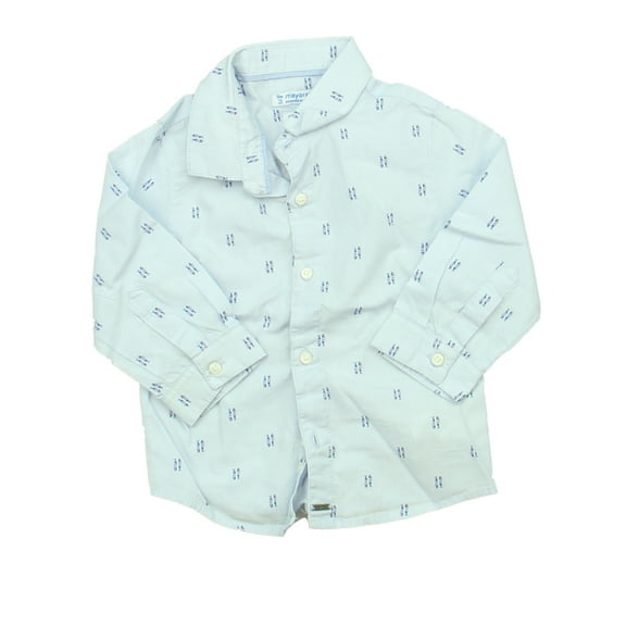 Pre-owned: Mayoral Boys Blue Fish Button Down Long Sleeve size: 9 Months (Excellent)