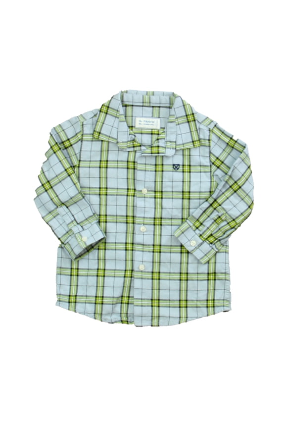 Pre-owned: Mayoral Boys Blue | Green Plaid Button Down Long Sleeve size: 12 Months (Excellent)
