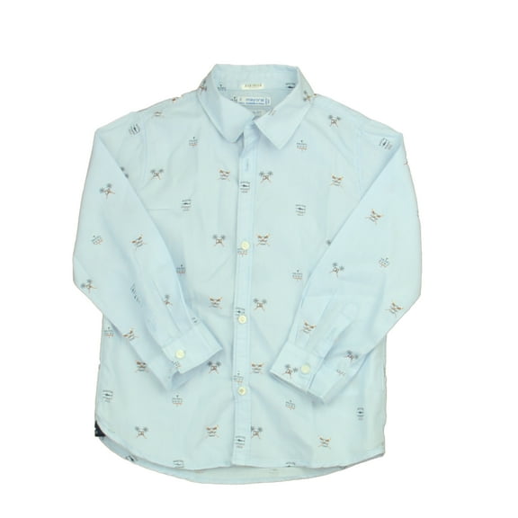 Pre-owned: Mayoral Boys Blue Surf Button Down Long Sleeve size: 3T (Good)