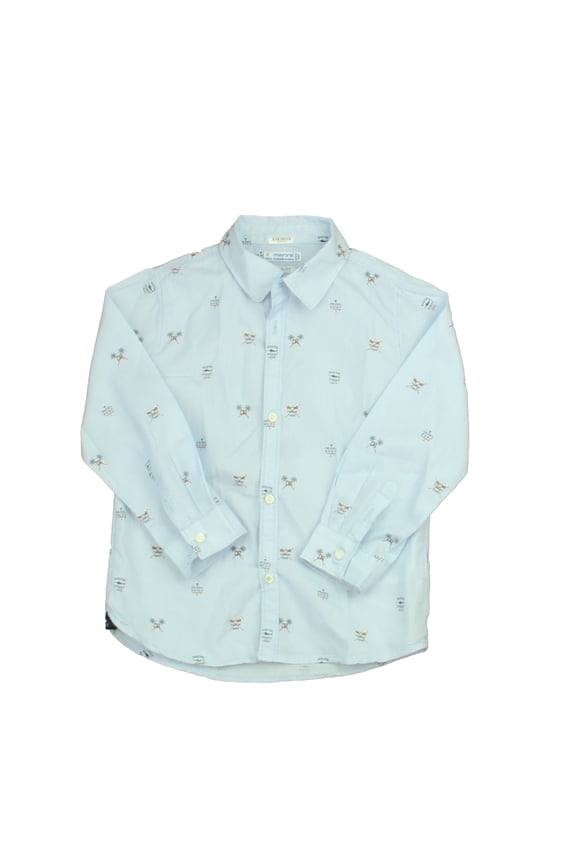 Pre-owned: Mayoral Boys Blue Surf Button Down Long Sleeve size: 3T (Good)