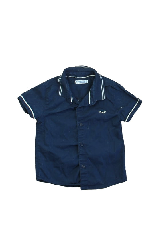 Pre-Owned Mayoral Boys Navy | White Button Down Short Sleeve size: 9 Months (Good)