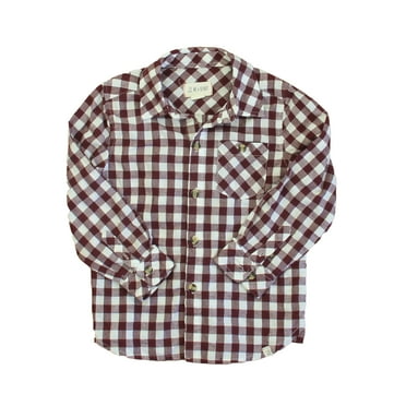 Pre-owned: Me & Henry Boys Maroon | White Button Down Long Sleeve size: 3-4T (Good)