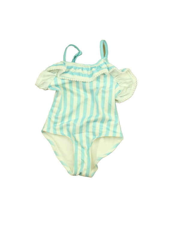 Pre-owned Mila And Emma Girls Aqua | White 1-piece Swimsuit size: 18 Months