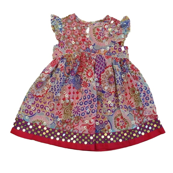 Pre-Owned Monsoon Girls Pink | Blue Floral Dress size: 12-18 Months (Good)