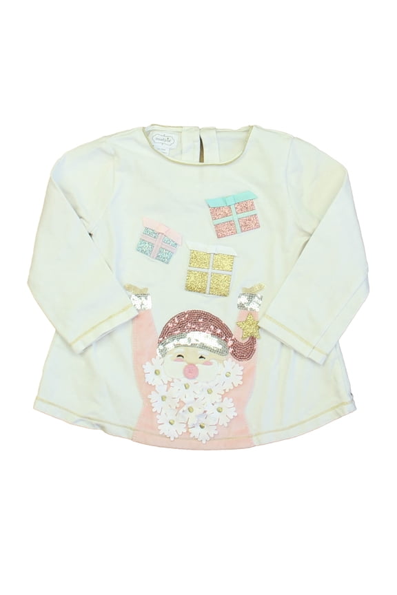 Pre-Owned Mudpie Girls Ivory Santa Long Sleeve T-Shirt size: 12-18 Months (Good)