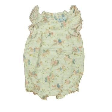 Pre-Owned Mudpie Girls Ivory Unicorns Romper size: 6-9 Months (Good)