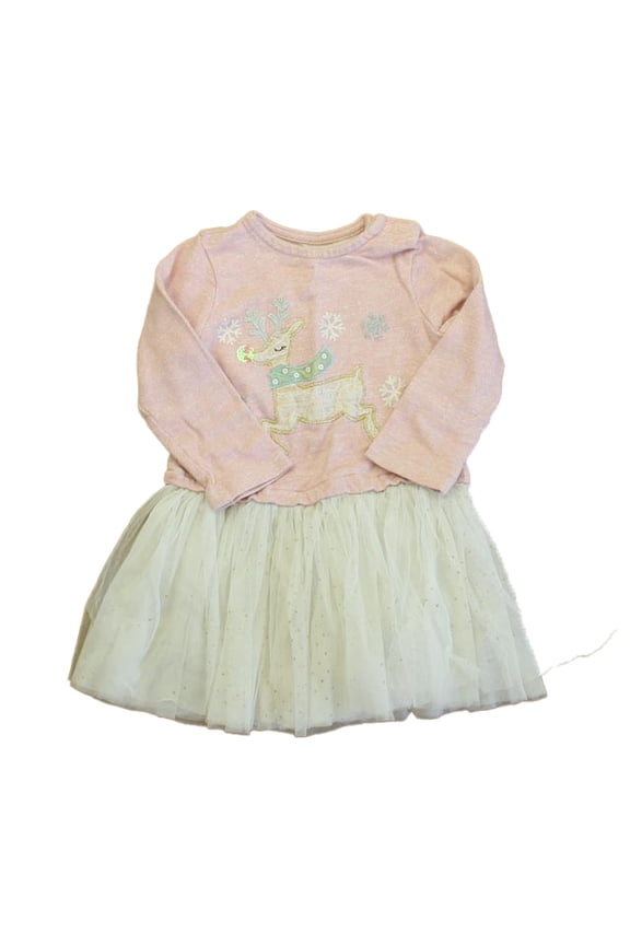 Pre-Owned Mudpie Girls Pink Reindeer Dress size: 24 Months (Good)