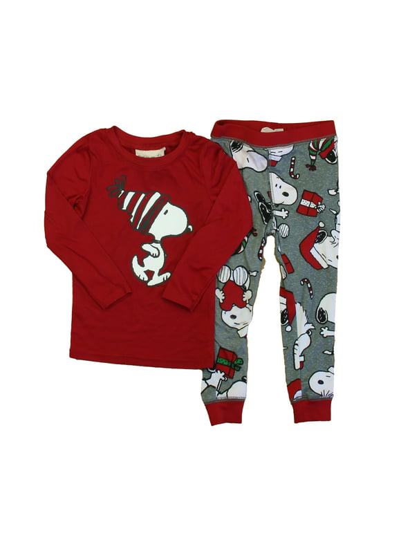 Pre-owned Munki Munki Boys Red | Gray Snoopy 2-piece Pajamas size: 2T