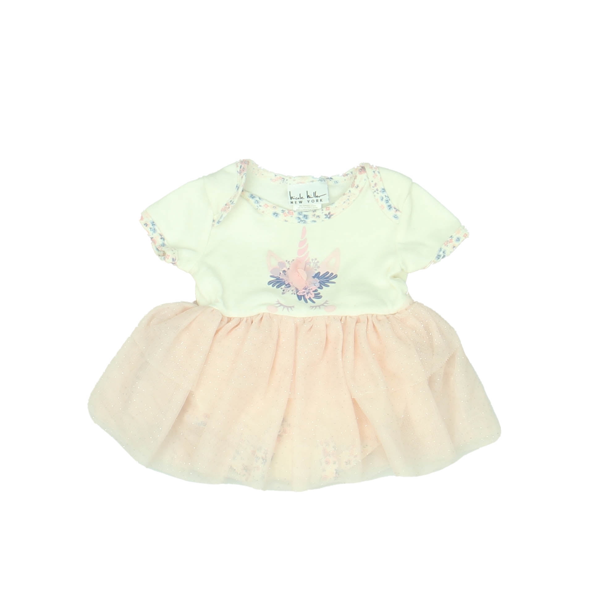 Pre Owned Nicole Miller Girls White Pink Dress size 6 9 Months Good Walmart