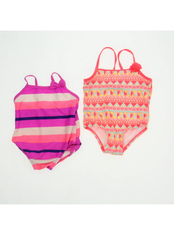 Pre-owned Osh Kosh | OP Girls Purple Stripe | Coral 1-piece Swimsuit size: 3-6 Months