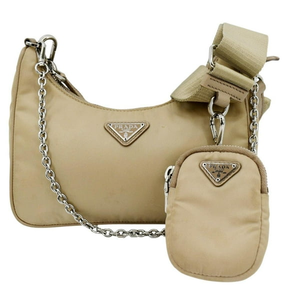 Pre-Owned PRADA Re-Edition 2005 Re-Nylon Shoulder Bag Beige