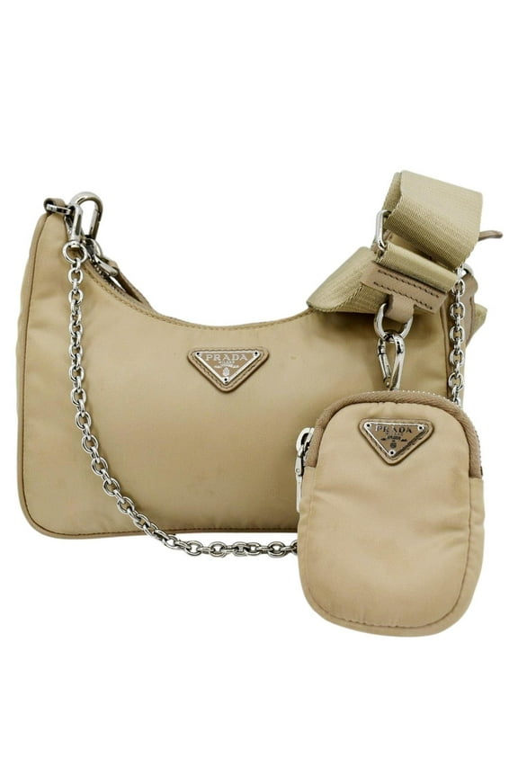 Pre-Owned PRADA Re-Edition 2005 Re-Nylon Shoulder Bag Beige