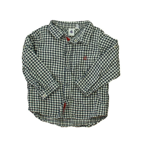 Pre-owned: Petit Bateau Boys Blue | White Button Down Long Sleeve size: 24 Months (Good)