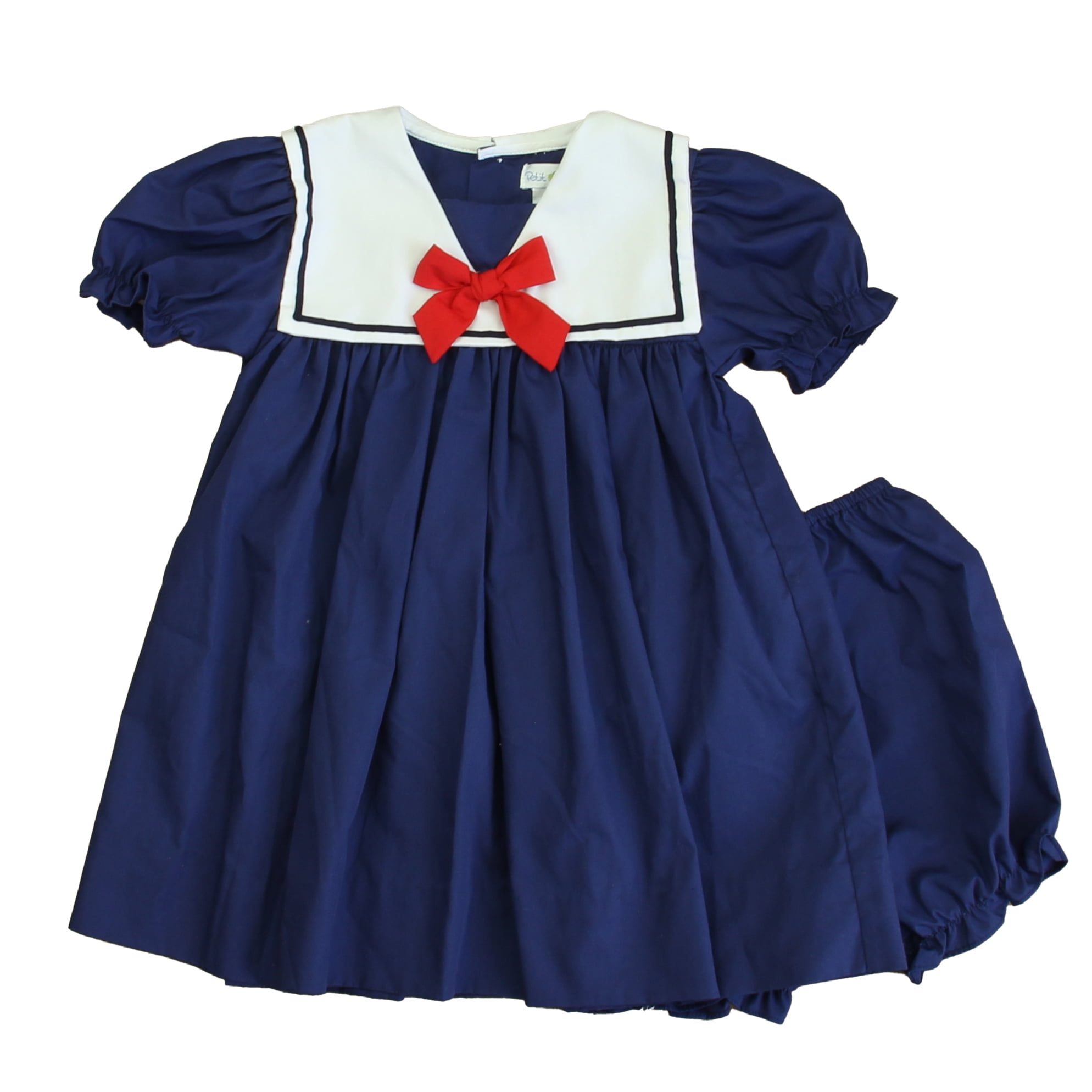 Pre Owned Petit Pomme Girls Navy White Red Dress size 18 Months Excellent Walmart