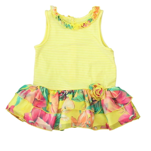 Pre-owned: Pippa & Julie Girls Yellow | White Floral Dress size: 2T (Good)