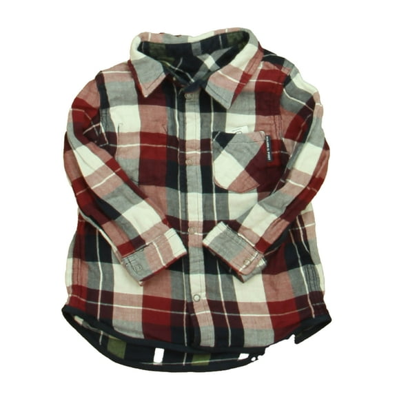Pre-Owned Polarn O. Pyret Boys Red | Navy | Ivory Button Down Long Sleeve size: 12-18 Months (Good)