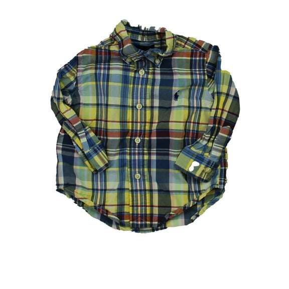 Pre-Owned Ralph Lauren Boys Blue Plaid Button Down Long Sleeve size: 12 Months (Good)